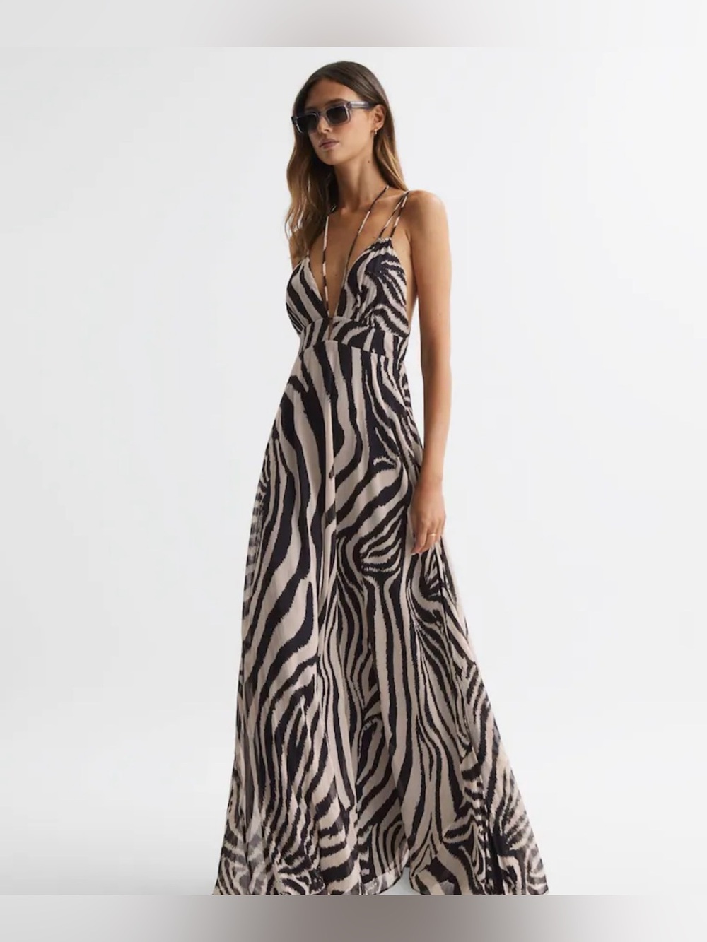 Reiss Zebra Print Maxi Dress in Black/White -